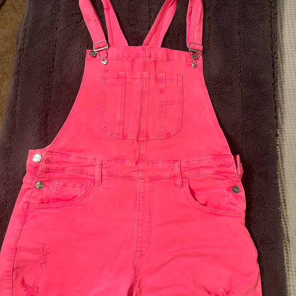 Women's Pink Jean Shorts Overalls